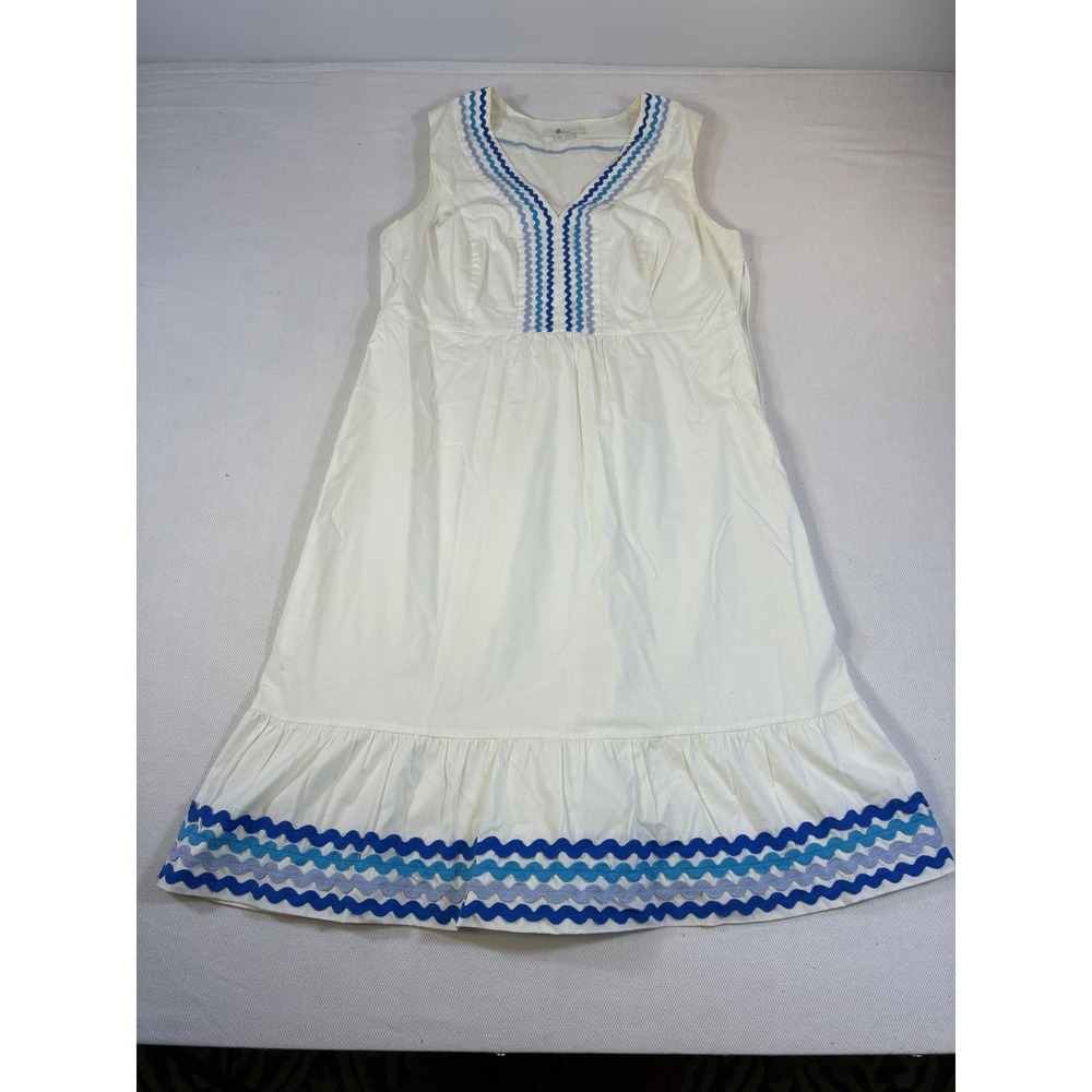 Boden‎ White Ric Rac Trim Sleeveless Midi Dress Blue Nautical US 12L